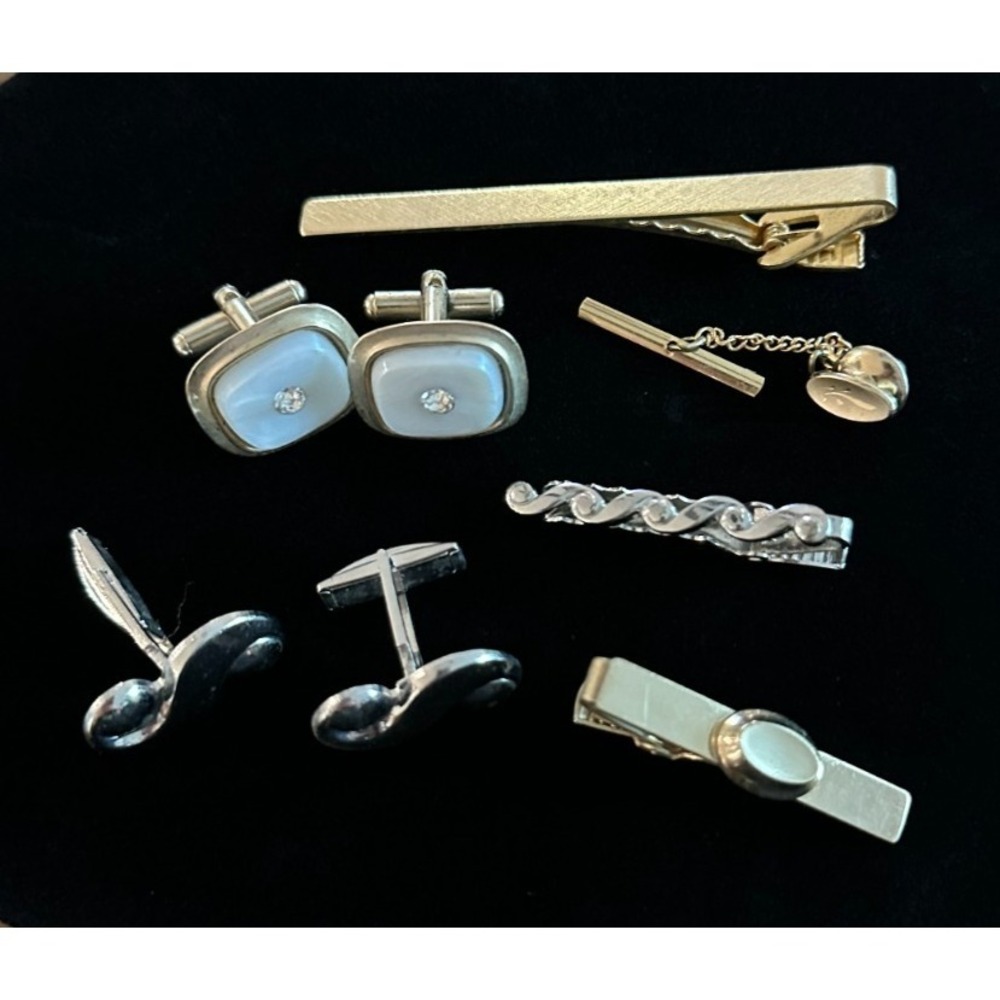 Estate Lot Of 2 Cufflinks / 3 Tie Clips / 1 Tie Pin‎ Gold & Silver Tone